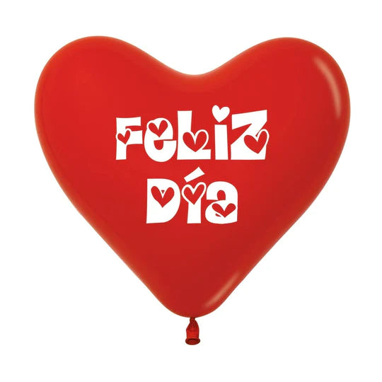 Corazones Feliz Día 12" Rojo Bolsa C/50 Globos Sempertex