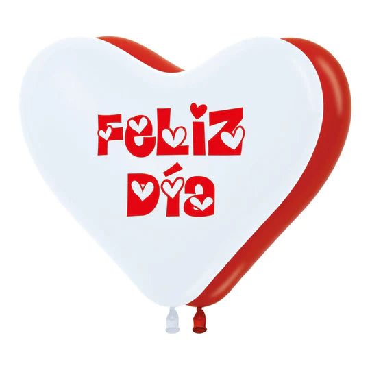 Corazones Feliz Día 12" Blanco y Rojo C/50 Globos Sempertex
